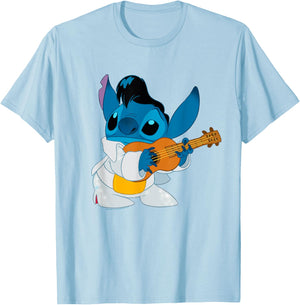 Disney Lilo & Stitch Iconic Elvis Stitch Ready To Play Logo T-Shirt - T-Shirt | Light Blue