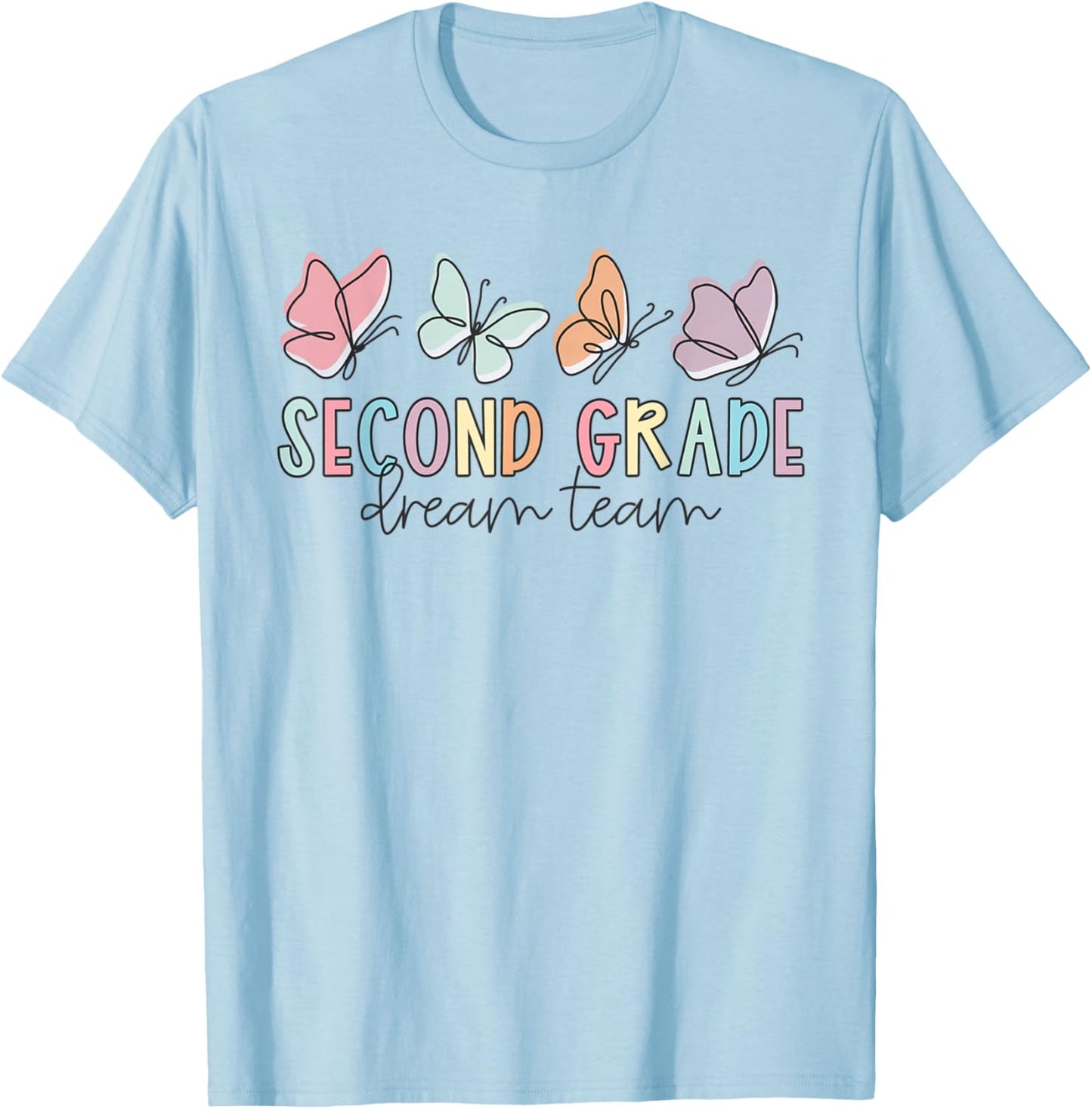 Second Grade Dream Team Butterfly Elementary Back to School T-Shirt - T-Shirt | Light Blue