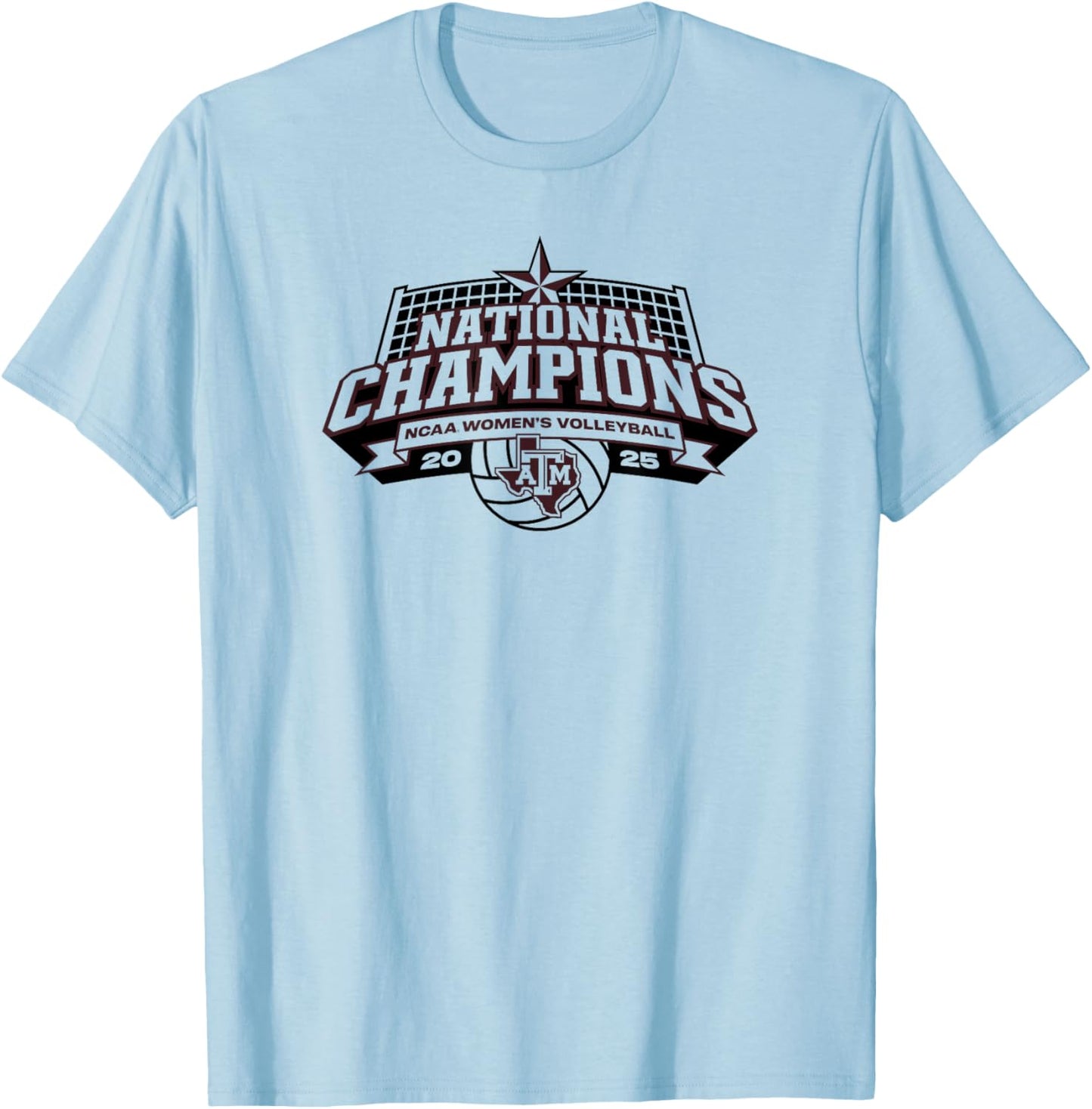 Texas A&M Aggies National Champs 2025 Volleyball Icon White T-Shirt - T-Shirt | Light Blue
