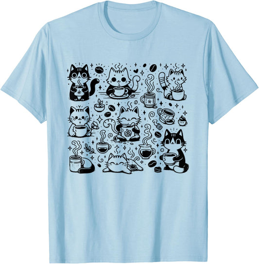 Funny Cats and Coffee T-Shirt - T-Shirt | Light Blue