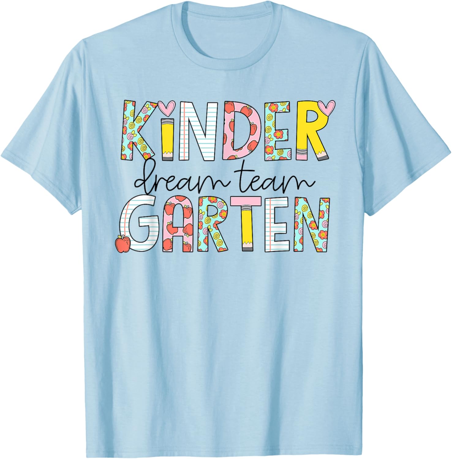 Retro Kindergarten Dream Team Groovy Teacher Back to School T-Shirt - T-Shirt | Light Blue