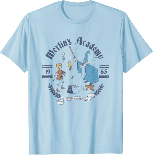 Disney The Sword in The Stone Merlin's Academy Vintage T-Shirt - T-Shirt | Light Blue