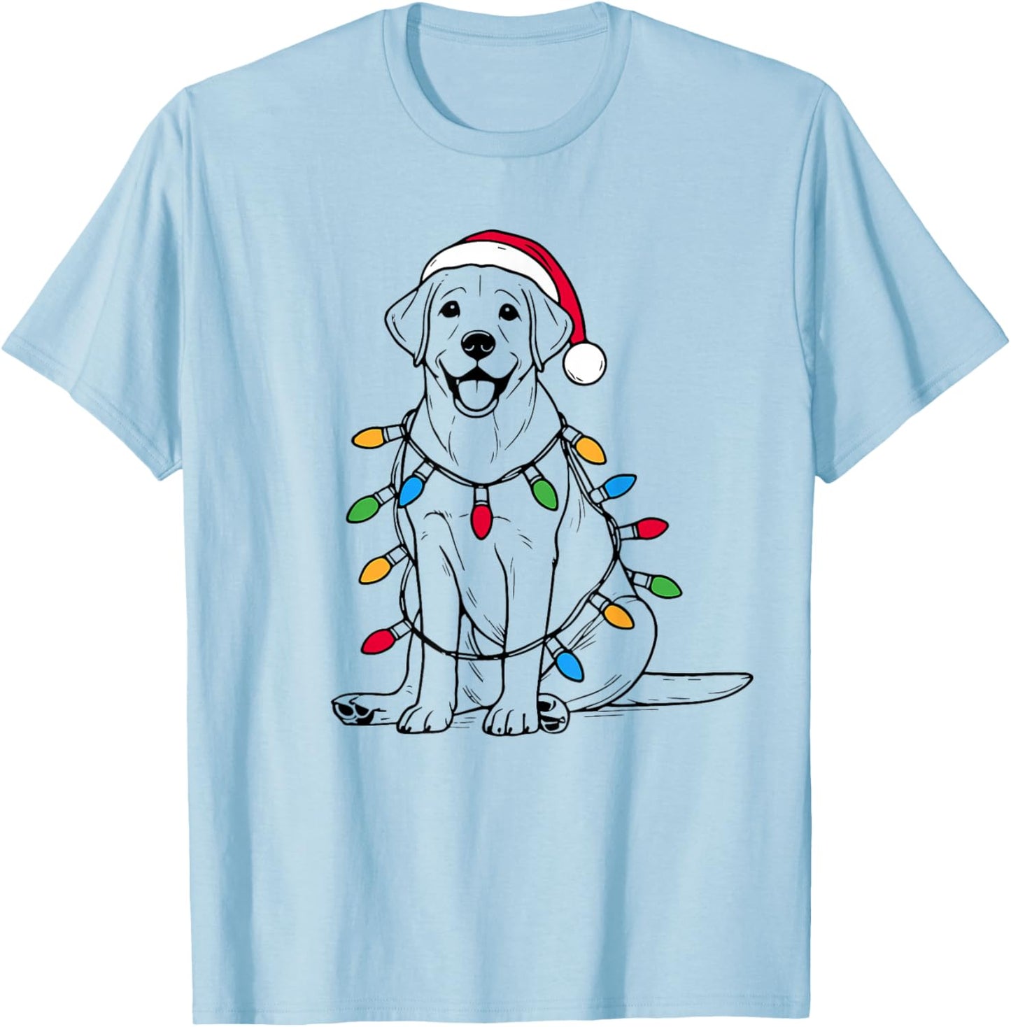 Retro Santa Labrador Retriever Christmas Lights Dog Lover T-Shirt - T-Shirt | Light Blue