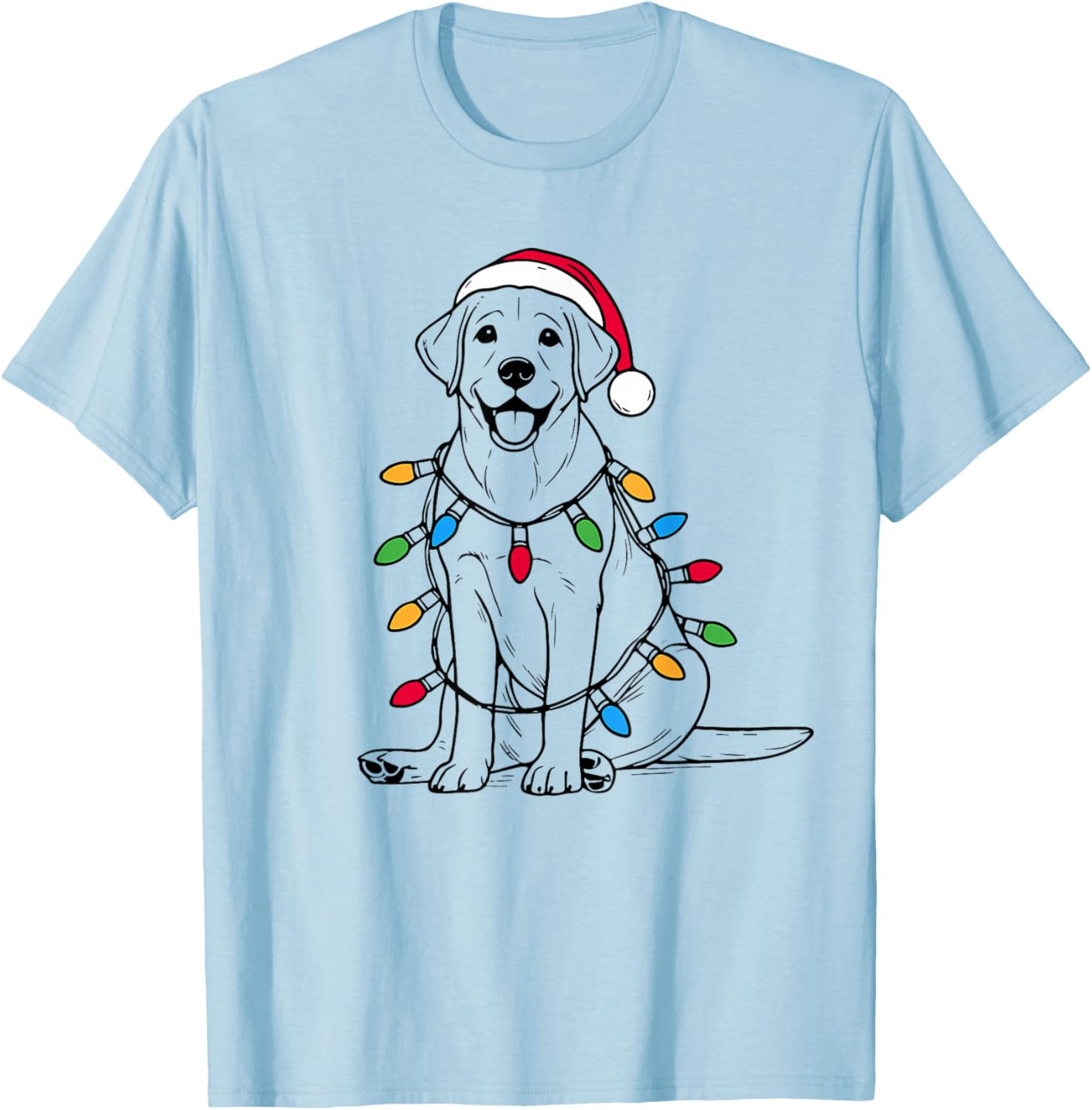 Retro Santa Labrador Retriever Christmas Lights Dog Lover T-Shirt - T-Shirt | Light Blue