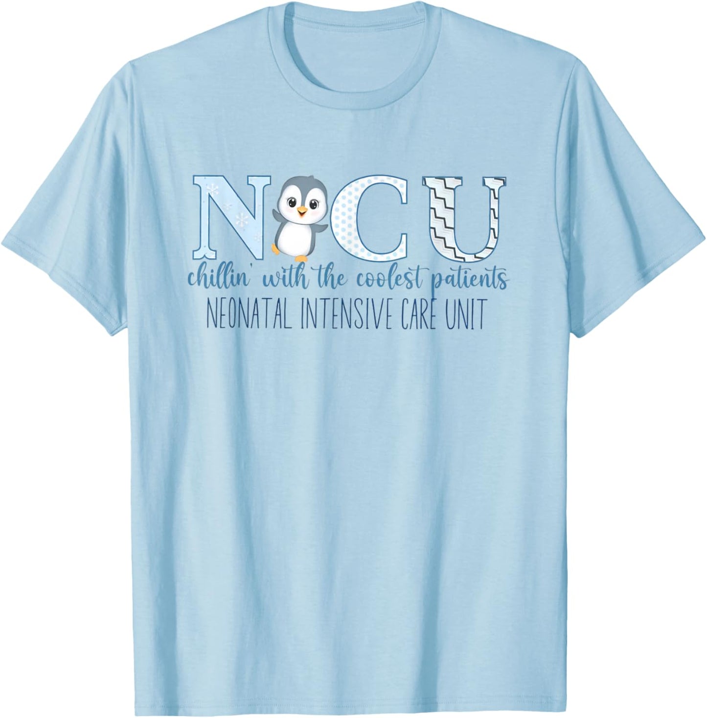 Winter NICU Nurse Cute Penguin Nurse NICU Holiday Christmas T-Shirt - T-Shirt | Light Blue