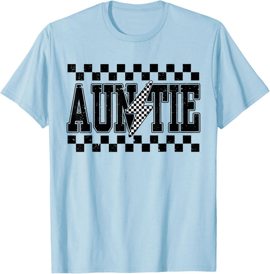 Retro Lightning Auntie Checkered Funny Auntie Men T-Shirt - T-Shirt | Light Blue