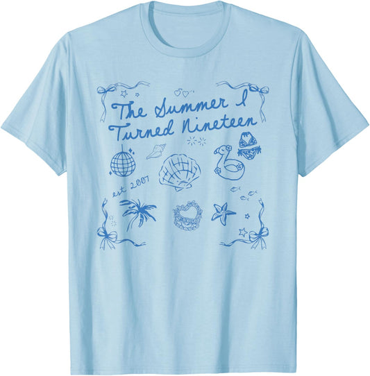 Summer I Turned Nineteen Year Old Est 2007 19th Birthday T-Shirt - T-Shirt | Light Blue