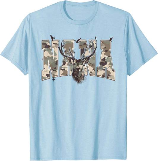 Old School Camo Nana Hunting, Camouflage Deer Mother's Day T-Shirt - T-Shirt | Light Blue