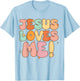 Boys Jesus Loves Me-Shirt Groovy Toddler Girl Kid Christian T-Shirt - T-Shirt | Light Blue