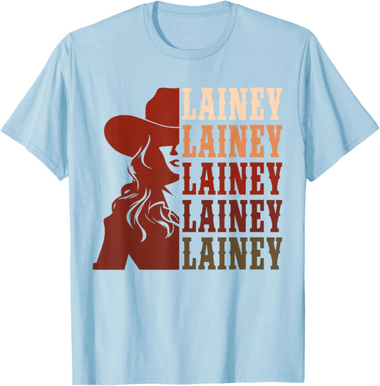 Girl Retro First Name Lainey Personalized Cowgirl Party T-Shirt - T-Shirt | Light Blue