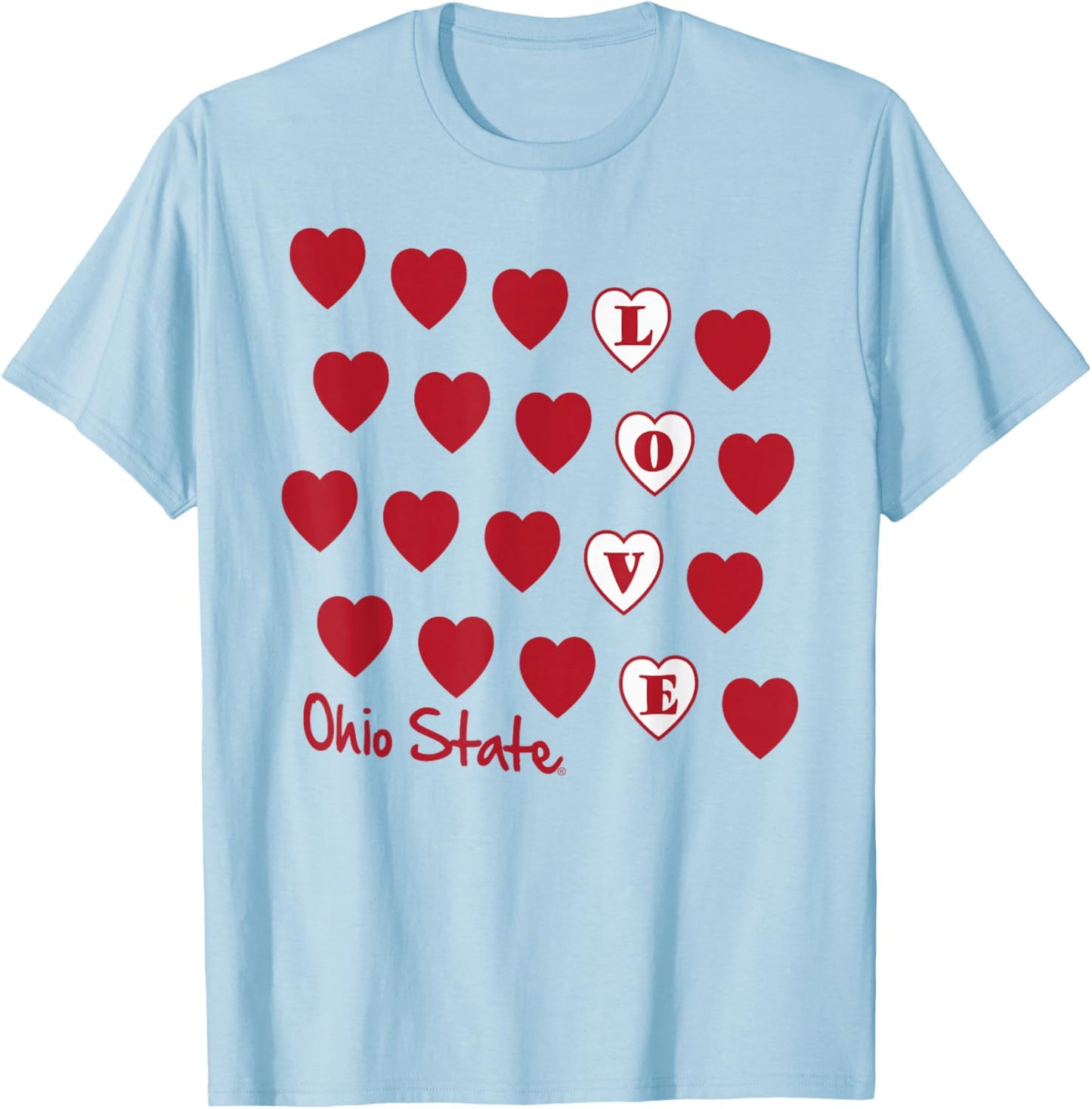 Ohio State Buckeyes Valentine Love Gray Officially Licensed T-Shirt - T-Shirt | Light Blue