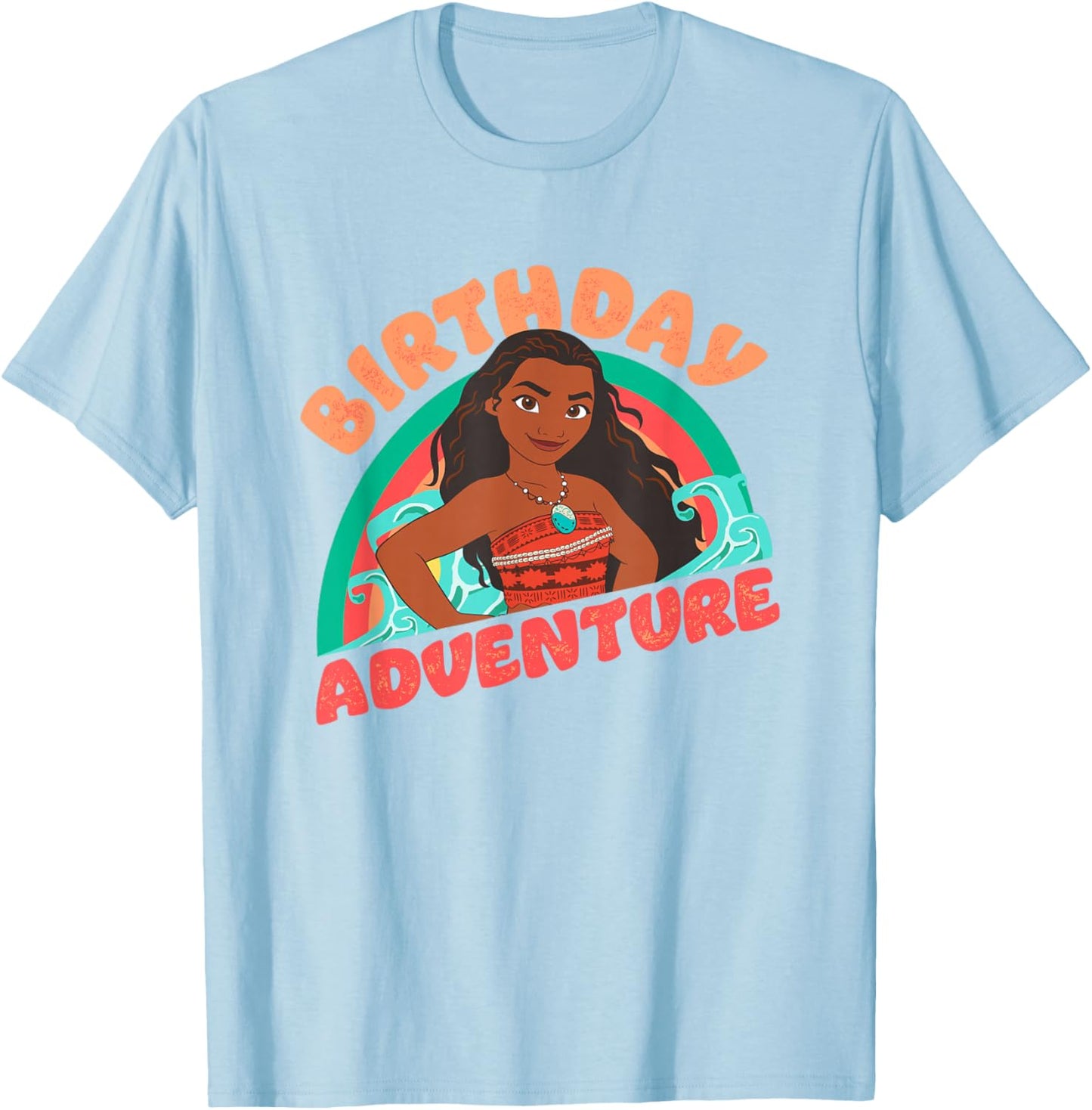 Disney Moana Brave Moana Birthday Adventure Big Chest Logo T-Shirt - T-Shirt | Light Blue