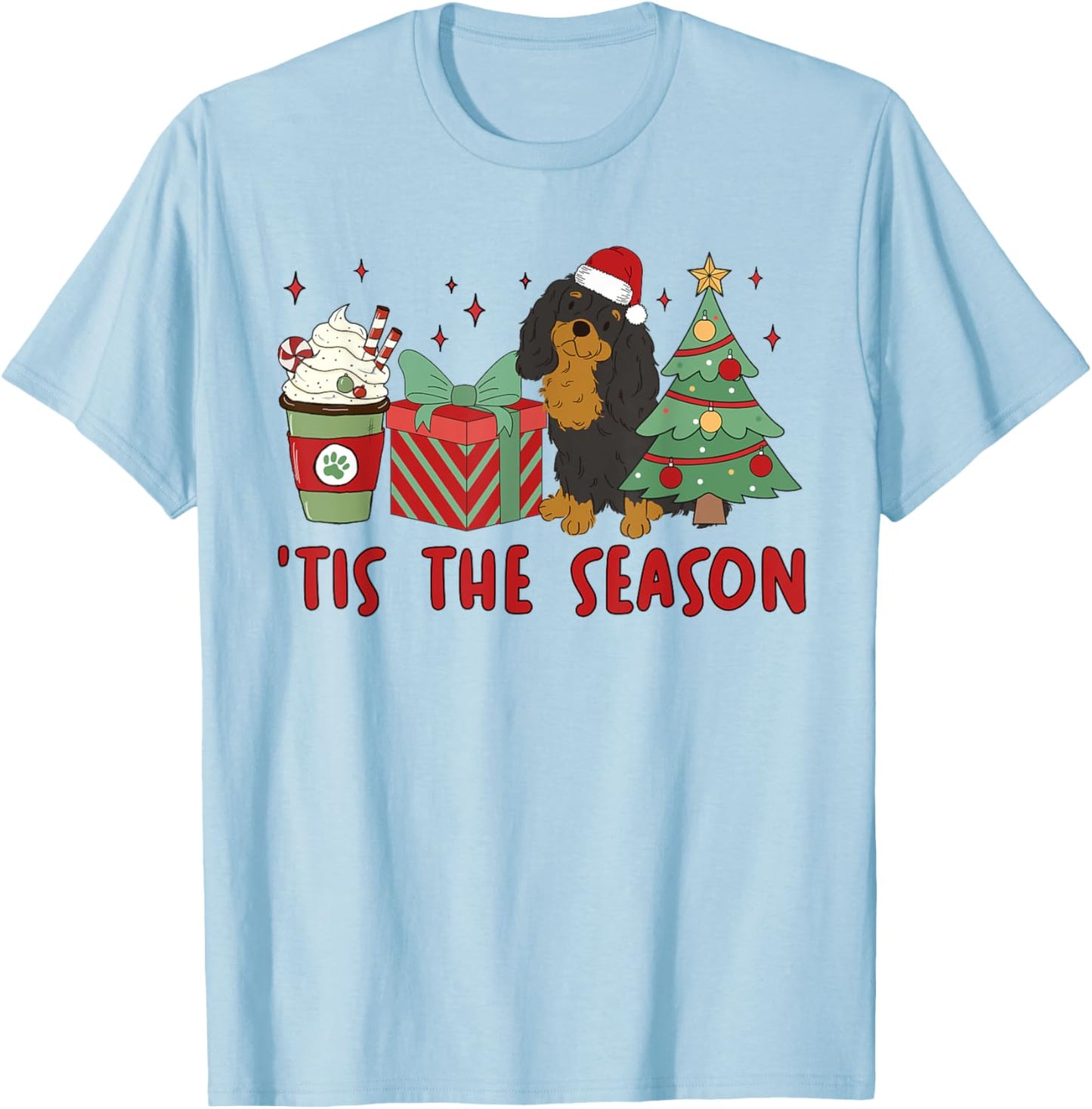 Cavalier King Charles Spaniel Christmas Tis The Season Dog T-Shirt - T-Shirt | Light Blue