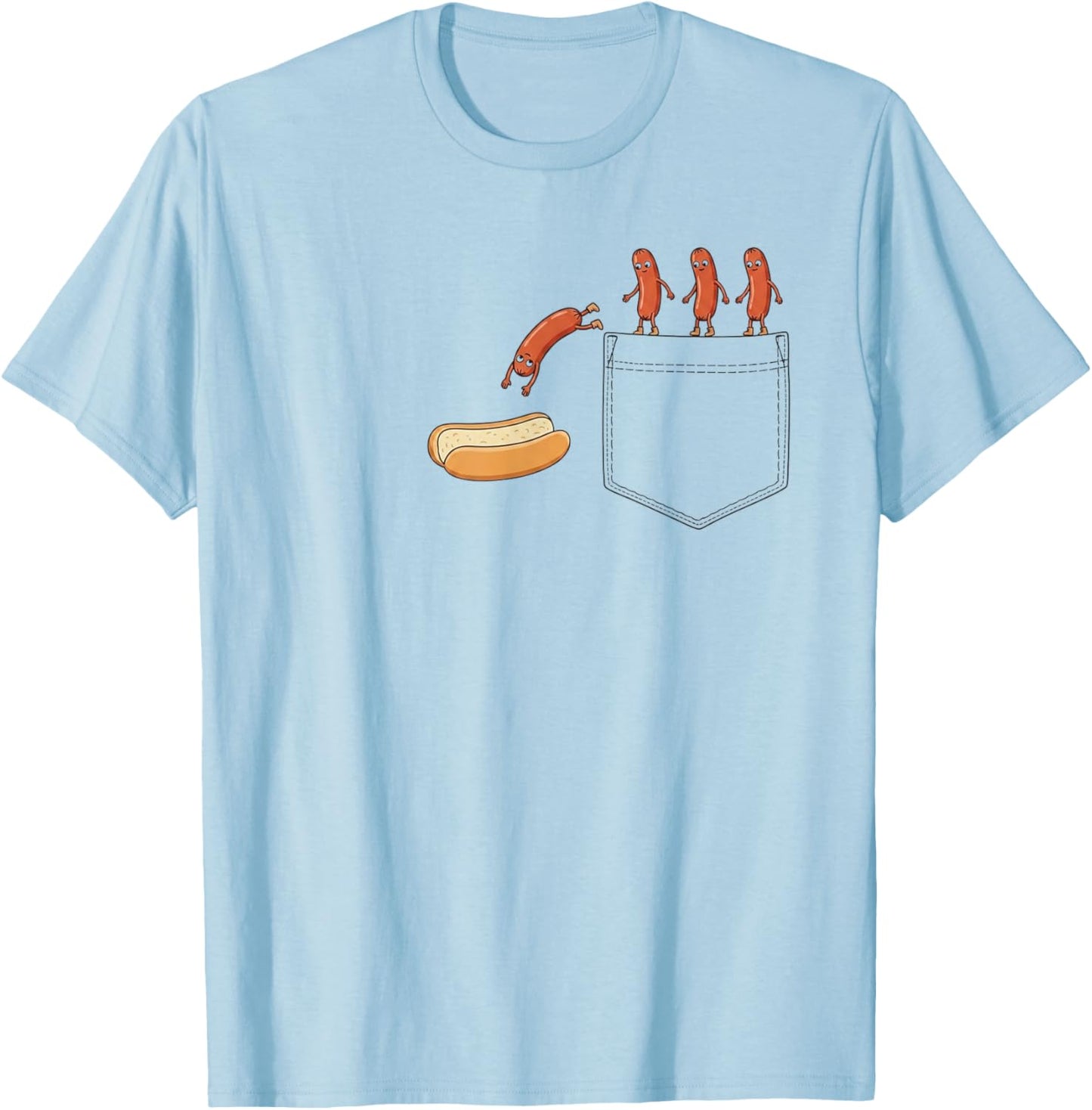 Funny Pocket Sausage Jumping Into Bun Hotdog Diving BBQ T-Shirt - T-Shirt | Light Blue
