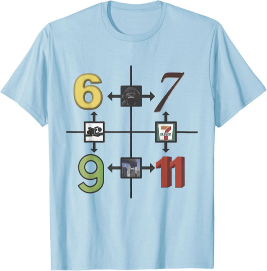 6-9 6-7 7-11 9/11 Meme Funny Sayings Gen Z Humor Meme T-Shirt - T-Shirt | Light Blue