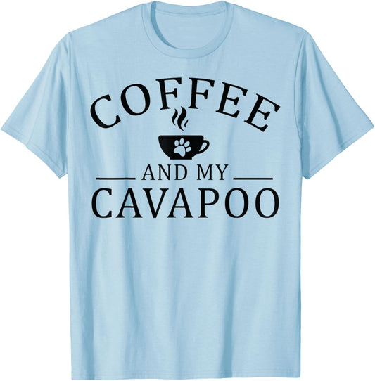 Cavapoo Dog And Coffee Women T-Shirt - T-Shirt | Light Blue