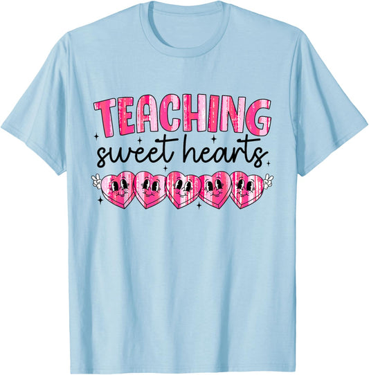 Teaching Sweet Hearts Valentines Day Candy Heart Teacher T-Shirt - T-Shirt | Light Blue