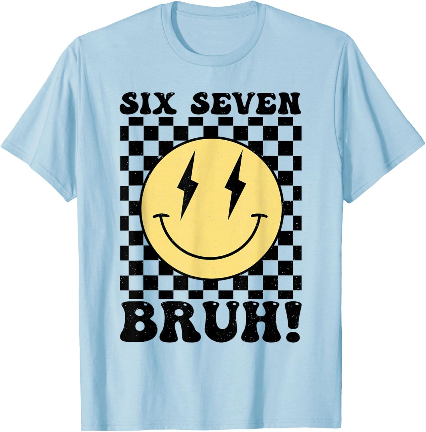 Happy Face 6 7 Retro 90s Six Seven Bruh 67 Boys Teens Kids T-Shirt - T-Shirt | Light Blue