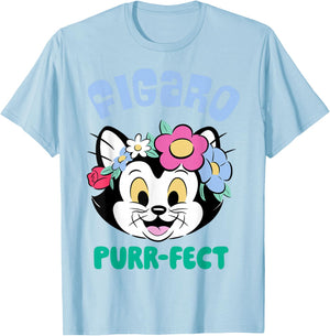 Disney Pinocchio Figaro Purr-FECT Flower Crown and Smile T-Shirt - T-Shirt | Light Blue
