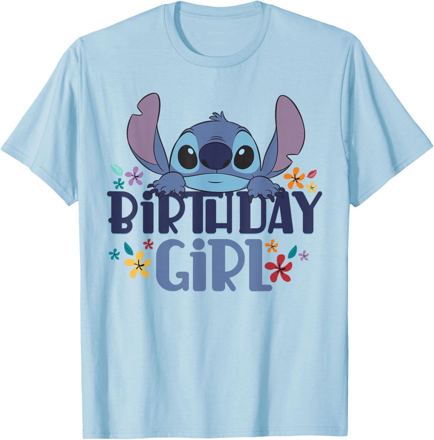 Disney Lilo & Stitch Birthday Girl Retro Floral Logo T-Shirt - T-Shirt | Light Blue
