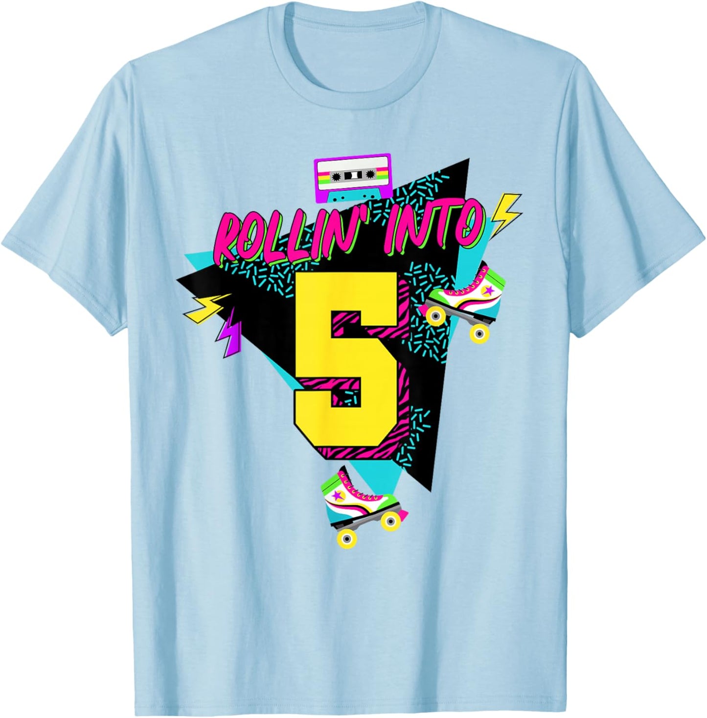 Rolling Into 5 Years Old Roller Skating Girl 5th Birthday T-Shirt - T-Shirt | Light Blue