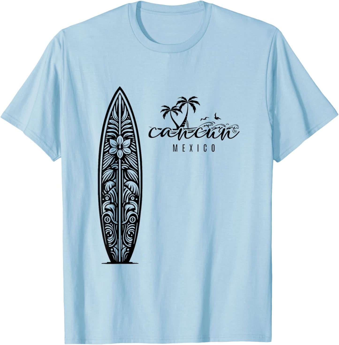 Cancun Mexico Beach Surfing Surfboard Retro T-Shirt - T-Shirt | Light Blue