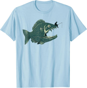 Funny Fishing Big Funny Fish with Fisherman Fishing T-Shirt - T-Shirt | Light Blue