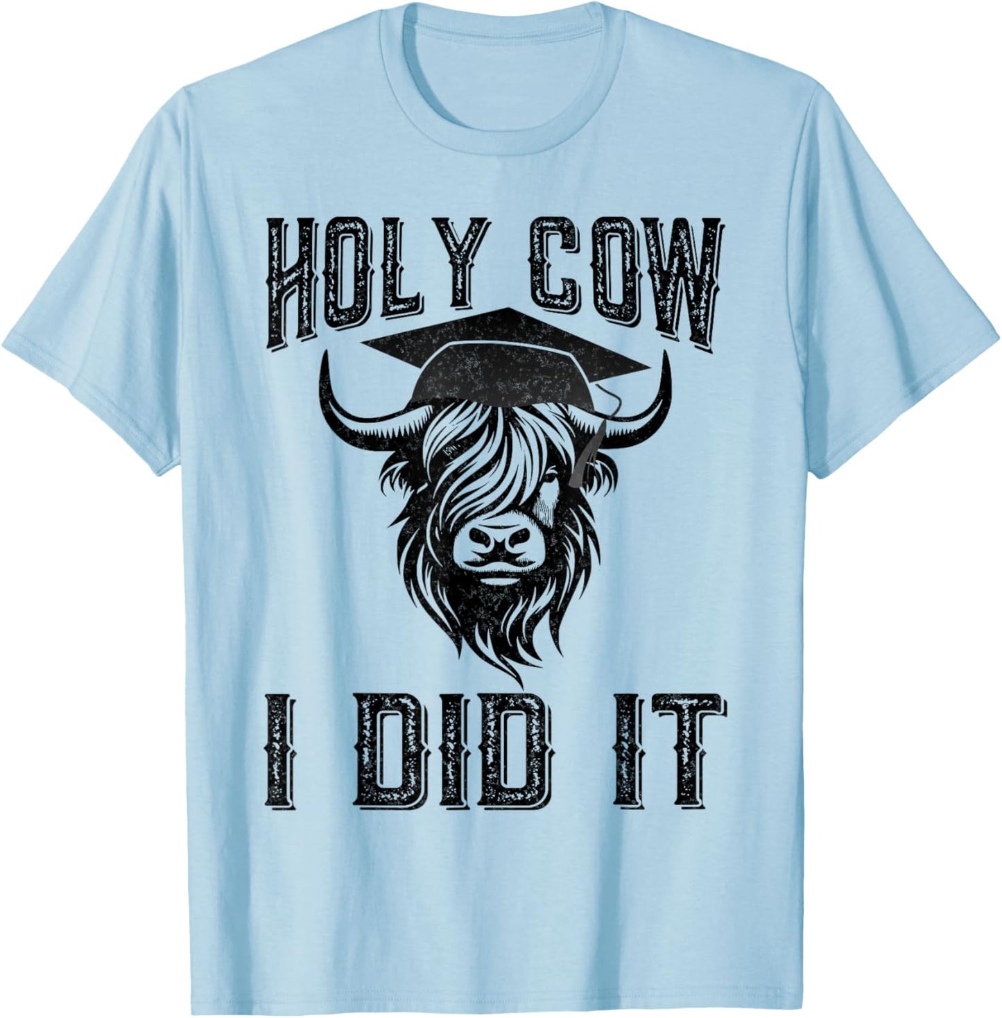 Vintage Funny Cow Graduation Holy Cow I did It Graduated T-Shirt - T-Shirt | Light Blue