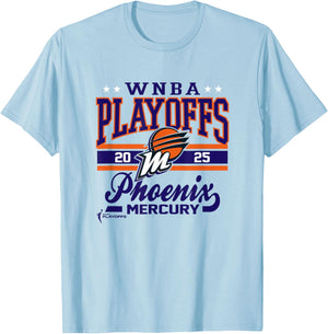 WNBA Official Phoenix Mercury 2025 Playoffs Time for Action T-Shirt - T-Shirt | Light Blue