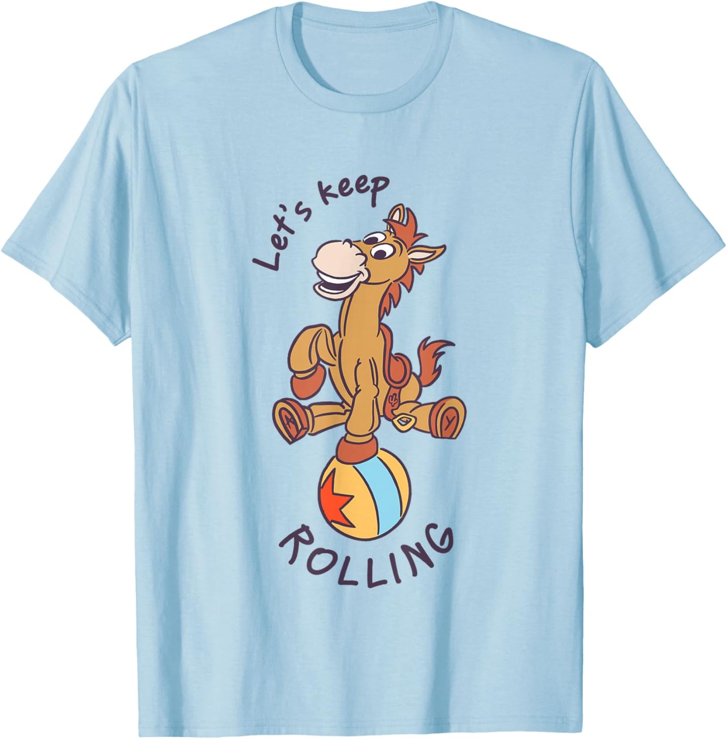 Disney Pixar Toy Story Cute Bullseye Let's Keep Rolling Logo T-Shirt - T-Shirt | Light Blue