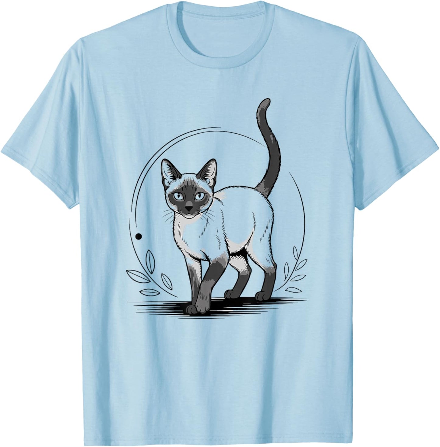 Line Art Siamese Minimalist Meezer Cat T-Shirt - T-Shirt | Light Blue