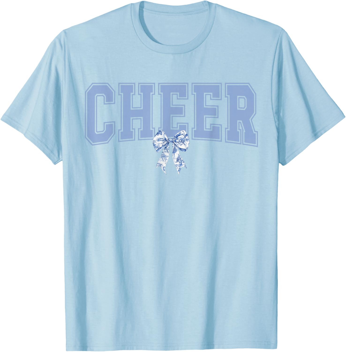 Cheer Mom Coquette Floral Toile Blue Bow Sport Cheerleader T-Shirt - T-Shirt | Light Blue