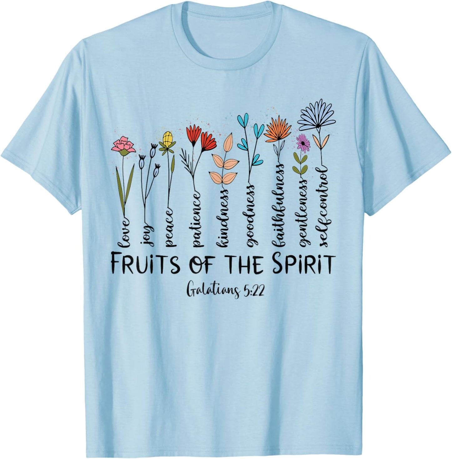 Faith Cross Christ Religious Inspirational Apparel Fruit of The Spirit Christian Faithful Bible Verse Jesus - Grey, Small, Women's Classic Fit, Short Sleeve T-Shirt - T-Shirt | Light Blue