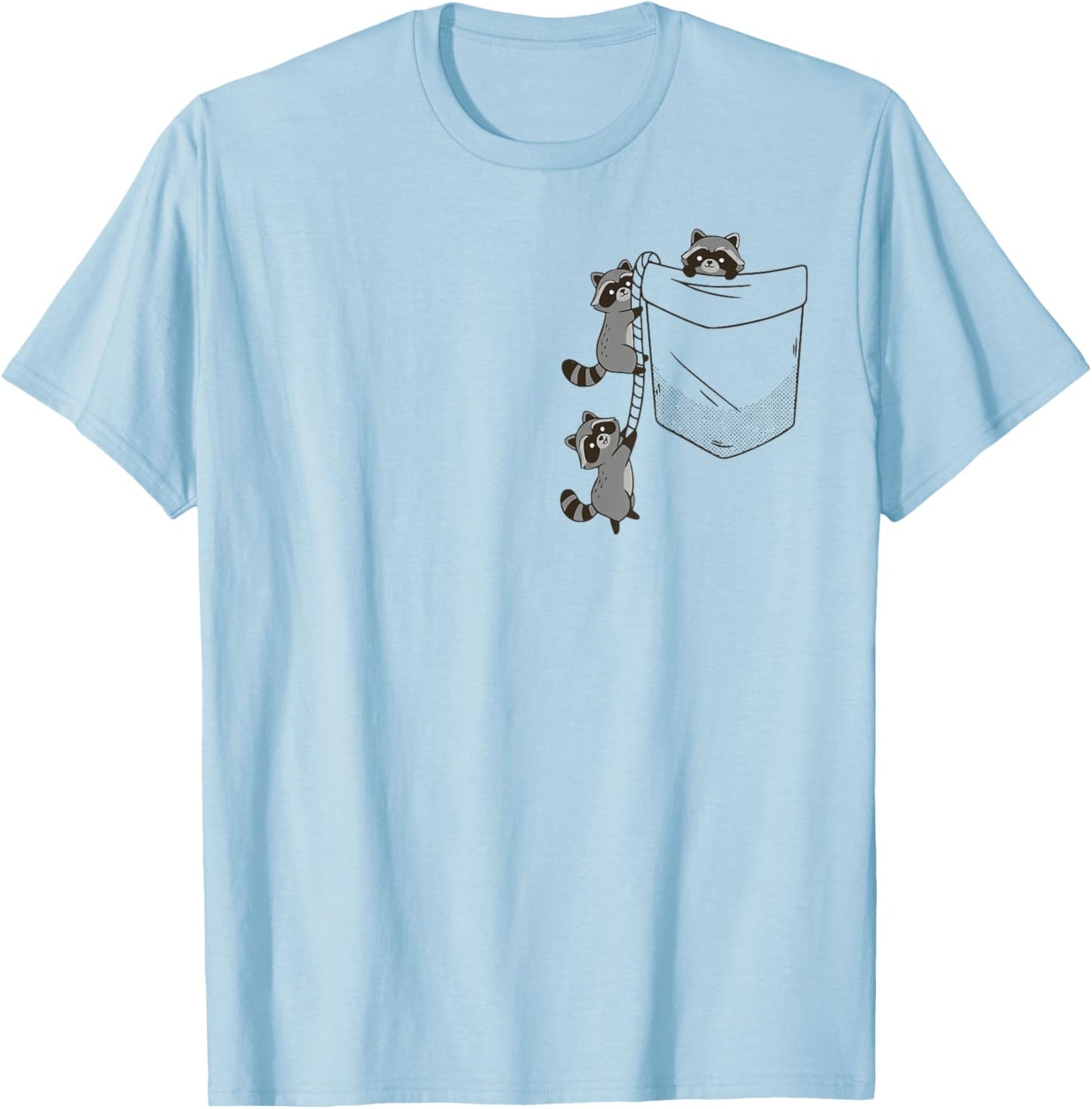 Cute Raccoons Climbing into Pocket Fun Design T-Shirt - T-Shirt | Light Blue