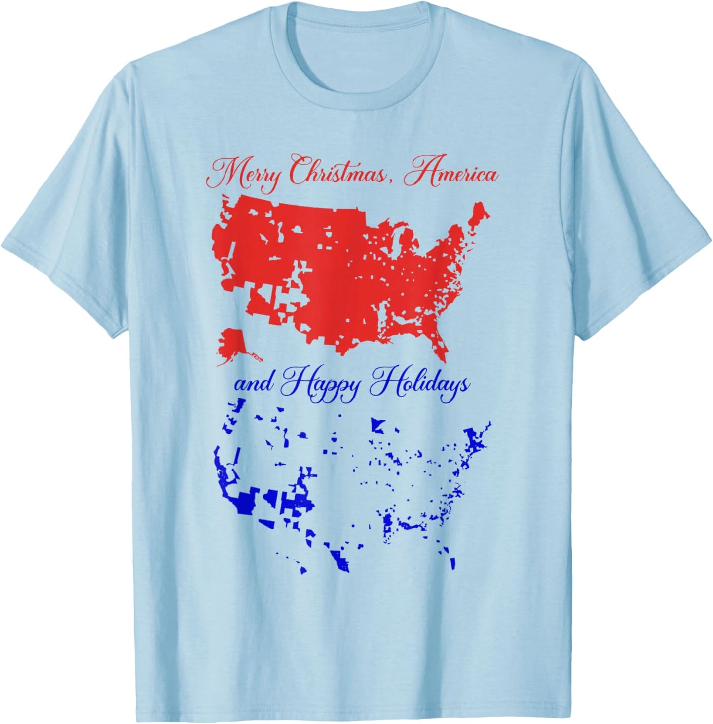 Merry Christmas America And Happy Holidays Election Map T-Shirt - T-Shirt | Light Blue