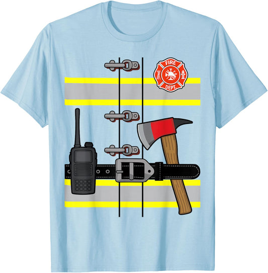 Firefighter Uniform Costume Halloween Fireman T-Shirt - T-Shirt | Light Blue