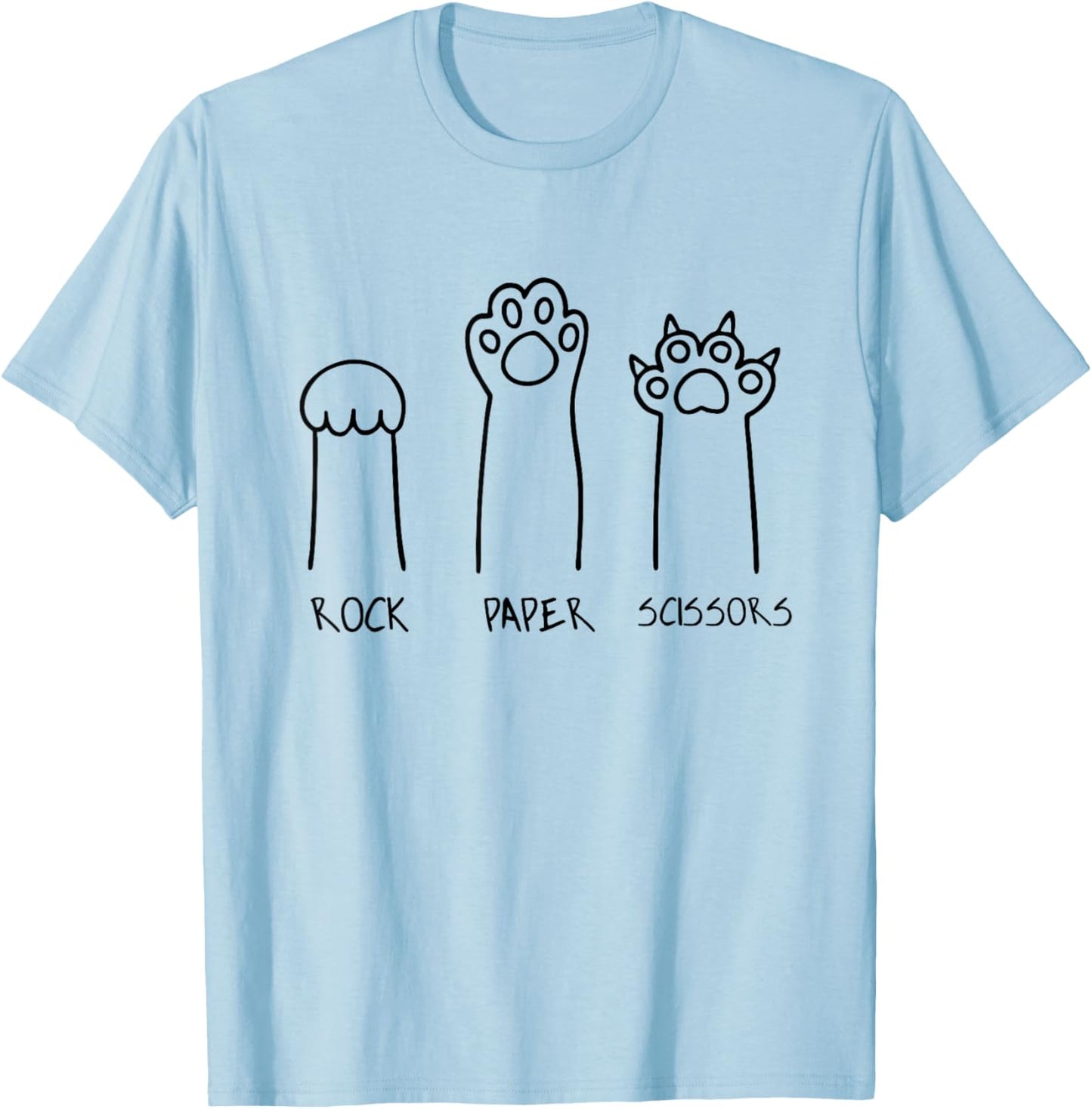 Rock Paper Scissors Hand Game Cute Paw Funny Cat Introvert T-Shirt - T-Shirt | Light Blue