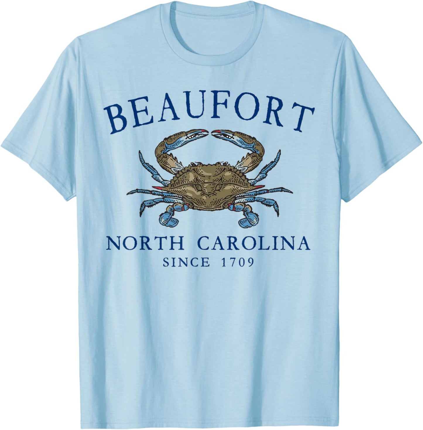 Beaufort North Carolina Blue Crab Since 1709 Navy Blue T-Shirt - T-Shirt | Light Blue