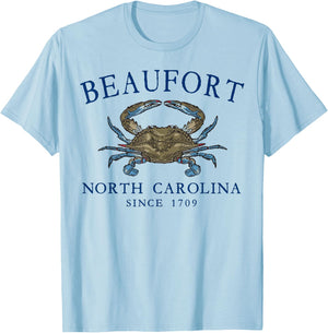Beaufort North Carolina Blue Crab Since 1709 Navy Blue T-Shirt - T-Shirt | Light Blue
