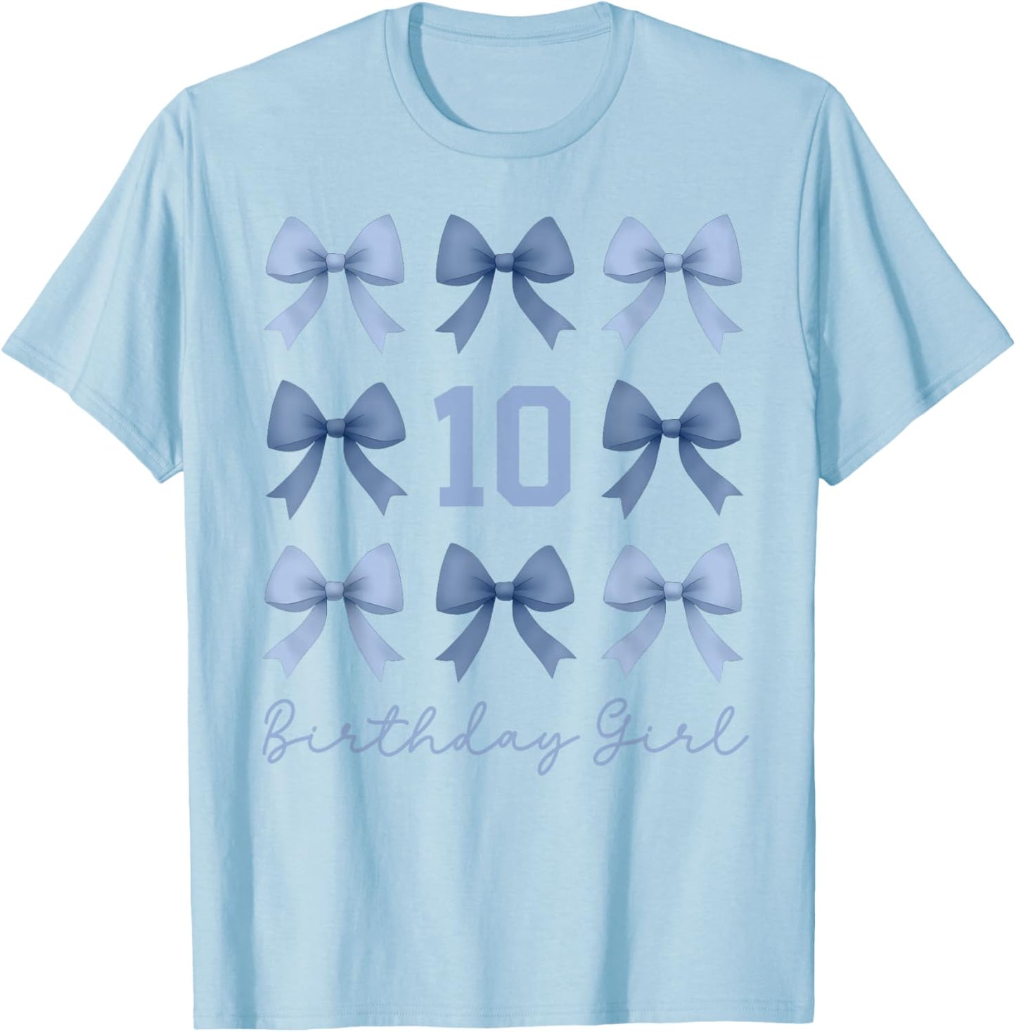 10th Birthday Girl Coquette Toile Blue Bow 10 Year Old Girl T-Shirt - T-Shirt | Light Blue