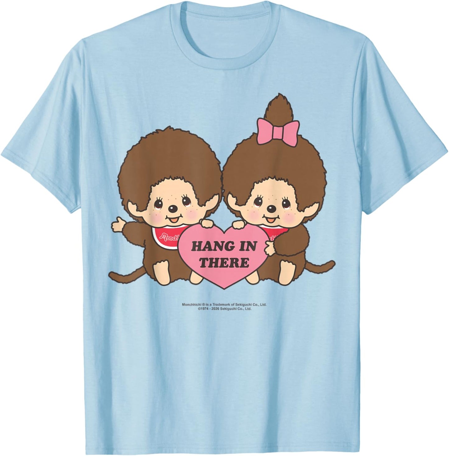 Monchhichi Hang in There Monchhichi-kun & Monchhichi-chan T-Shirt - T-Shirt | Light Blue