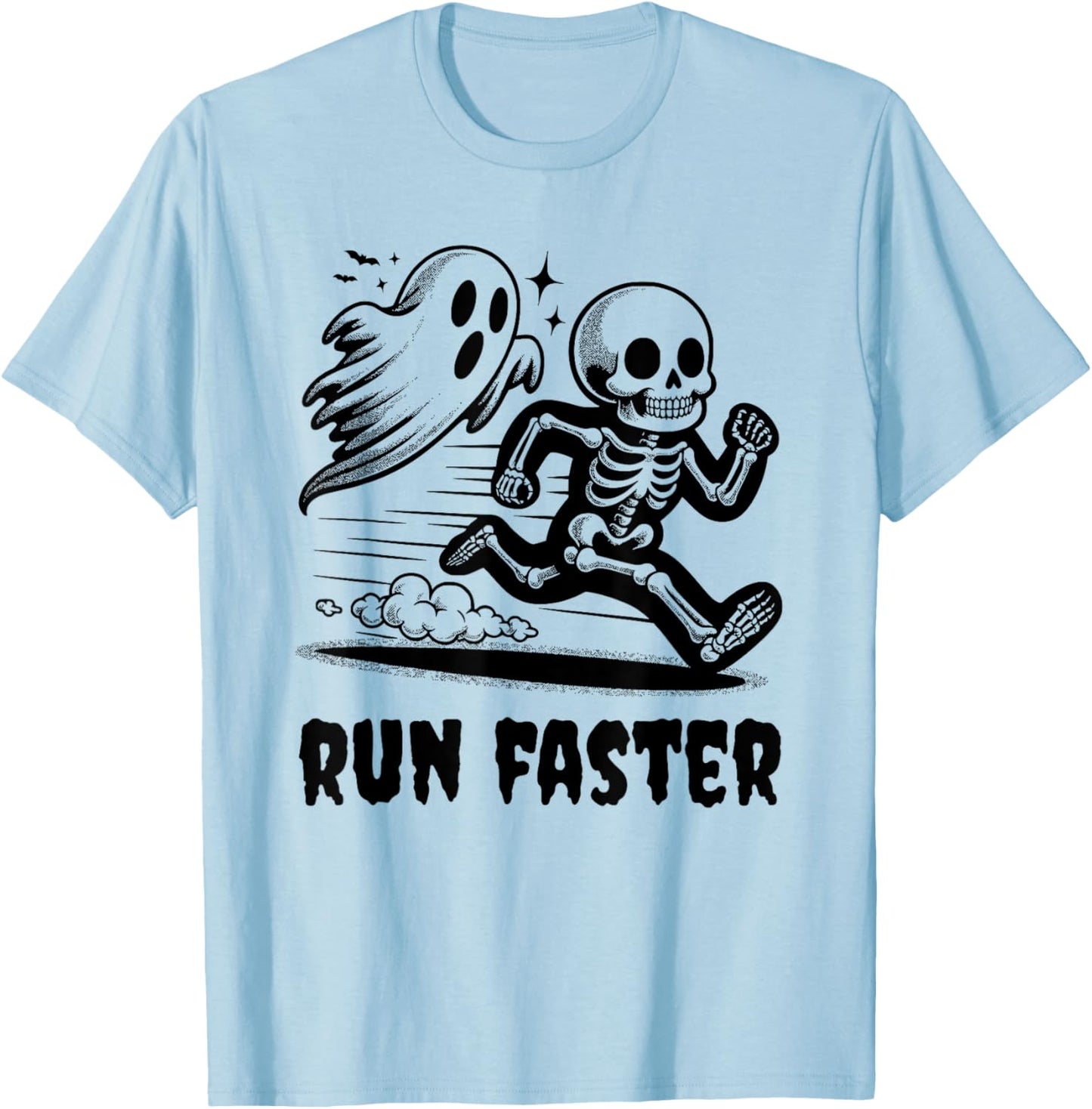 Skeleton and Ghost Running Funny Runner and Halloween T-Shirt - T-Shirt | Light Blue