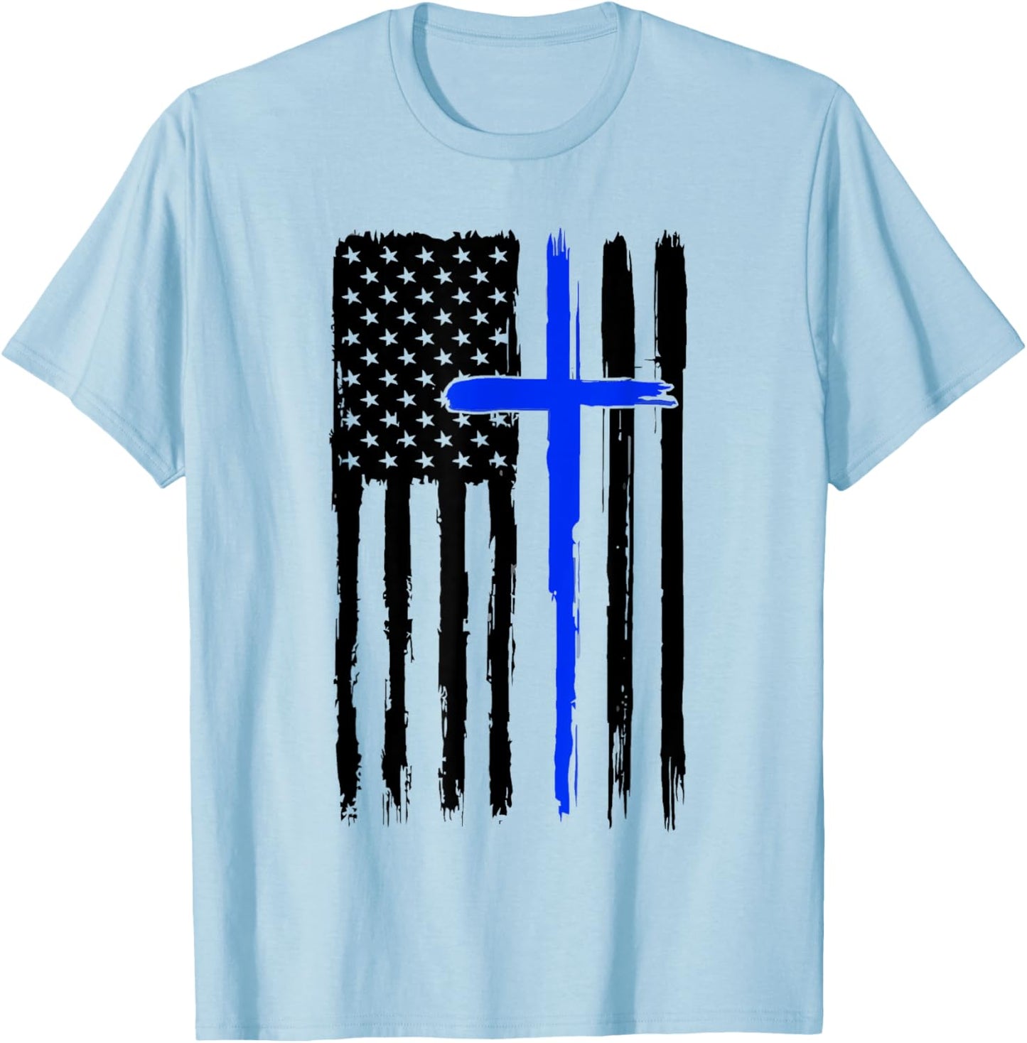 Thin Blue Crossed Line Jesus Christian Police Officer Cop T-Shirt - T-Shirt | Light Blue