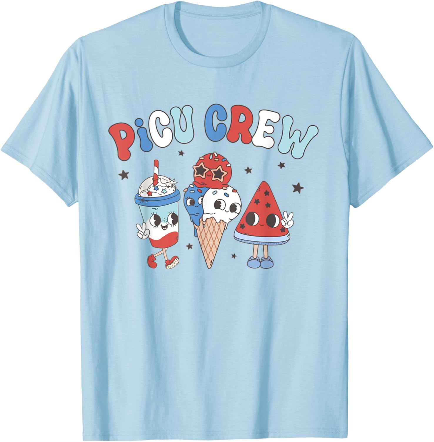 Retro PICU Nurse 4th Of July Popsicle American PICU Squad T-Shirt - T-Shirt | Light Blue