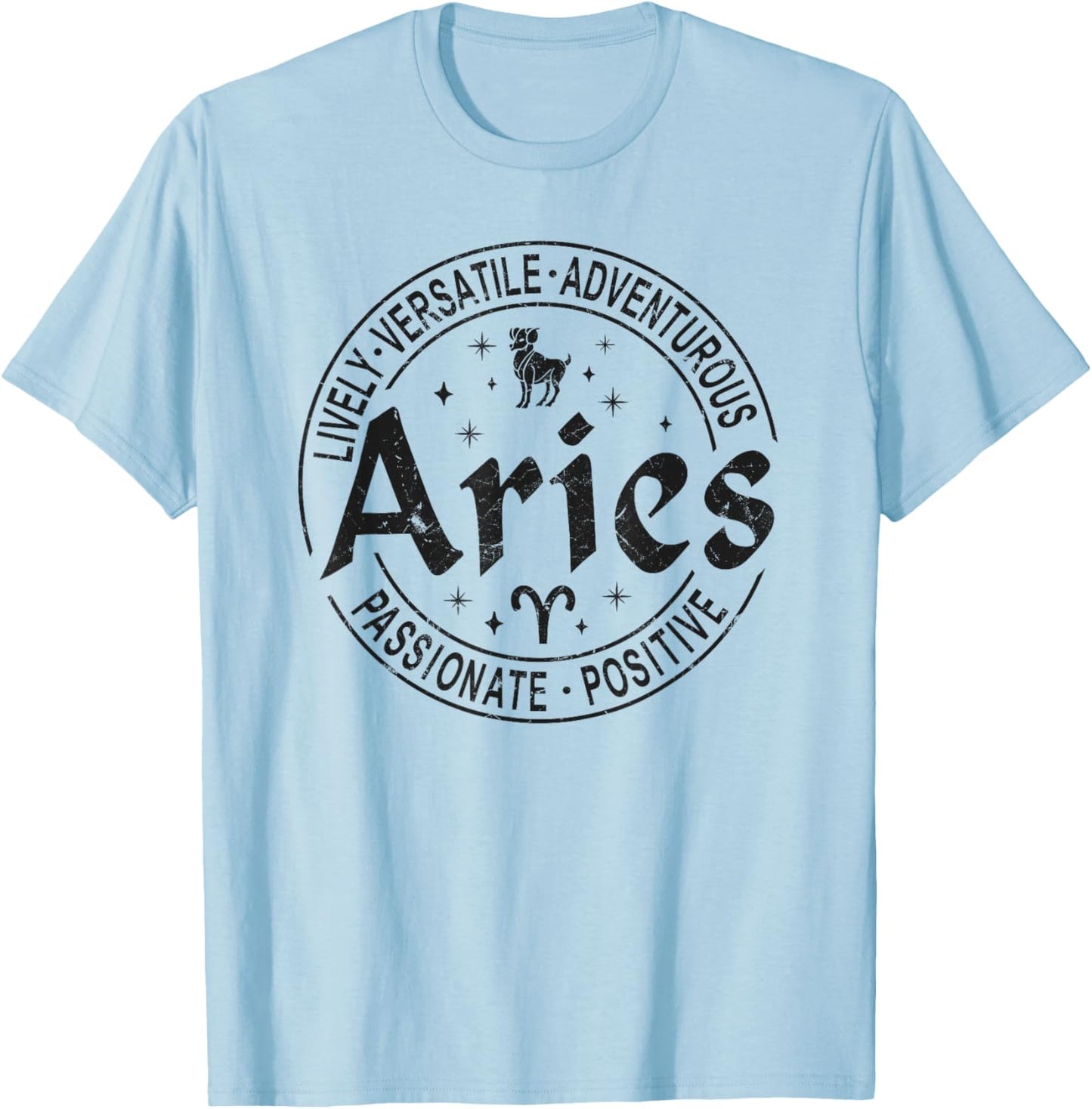 Aries Virtues Vintage Style Zodiac Design, Aries T-Shirt - T-Shirt | Light Blue