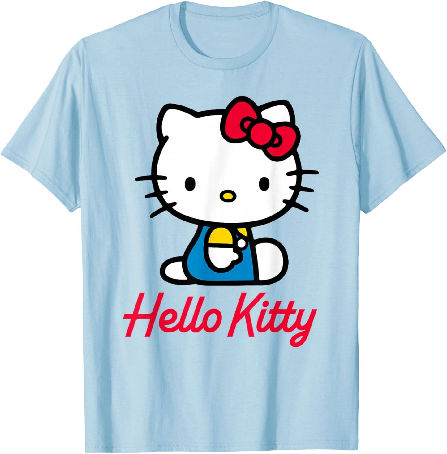 Hello Kitty Big Face Sitting with Script Logo T-Shirt - T-Shirt | Light Blue