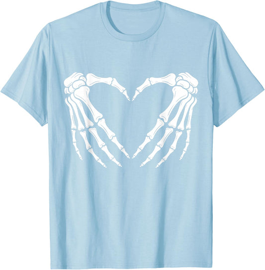 Skeleton Hands Heart Sign Red Halloween T-Shirt - T-Shirt | Light Blue