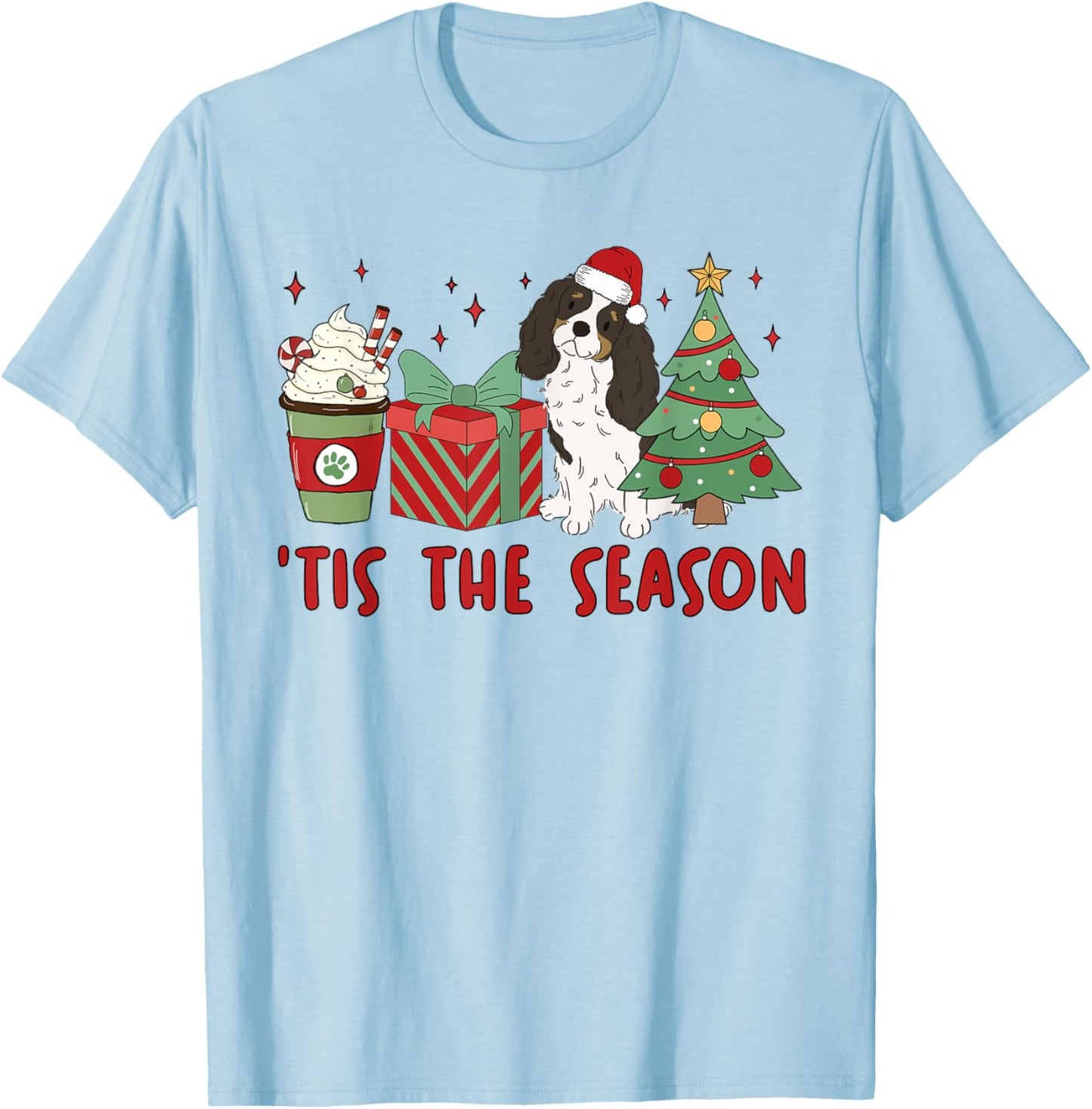 Cavalier King Charles Spaniel Christmas Tis The Season Dog Men Women Kids T-Shirt - T-Shirt | Light Blue