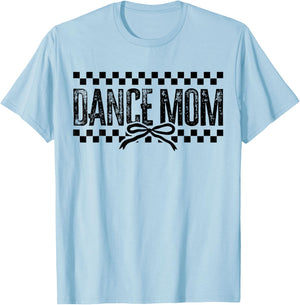 Retro Dance Mom Coquette Bow Checkered Dance Mama Mother Day T-Shirt - T-Shirt | Light Blue