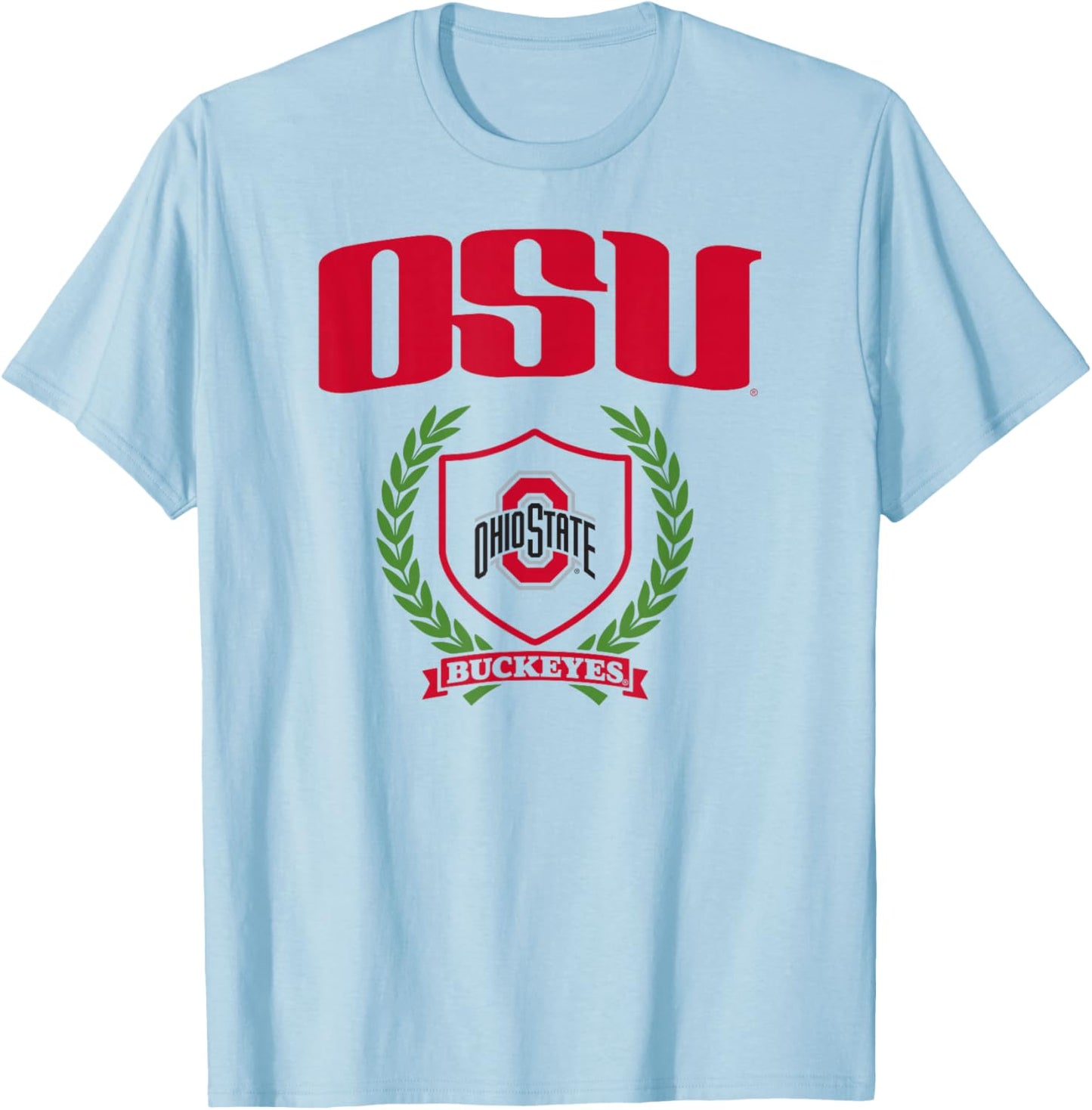Ohio State Buckeyes Laurel Banner White Officially Licensed T-Shirt - T-Shirt | Light Blue